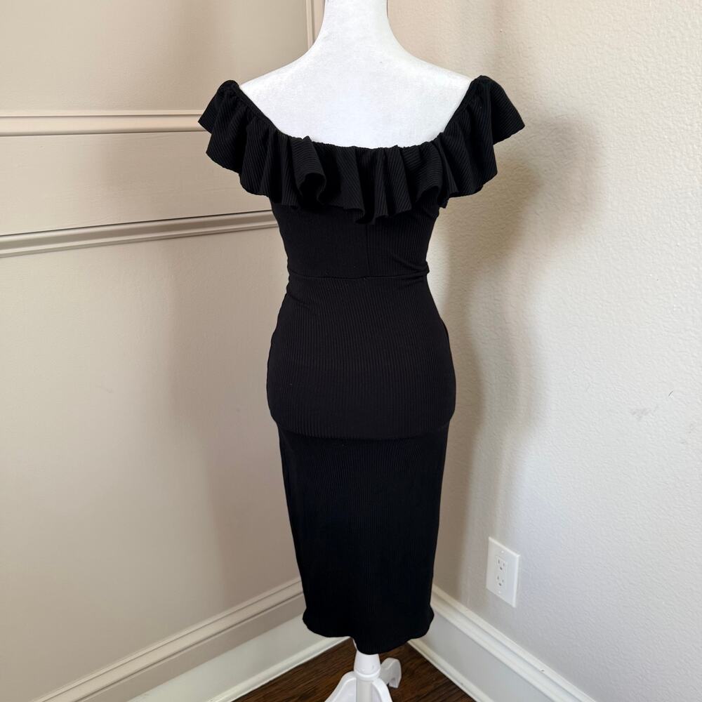 Reformation Bettina Black Knit Off-Shoulder Ruffle Midi Dress Size M - Picture 5 of 7